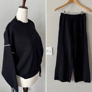 NWT! Black Sweater with Pocket and Stretch High-Rise Wide-Leg Pants Jumpsuit Set